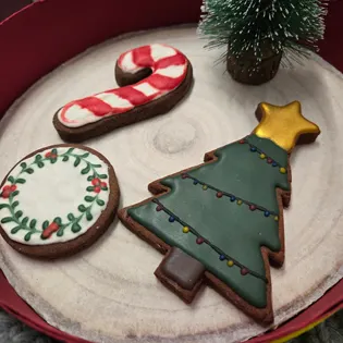 Bolachas de manteiga com cacau temáticas de Natal decoradas com glacê real de baunilha. - Bolos de aniversário no Porto | Bentô Cakes, Cake Design, Bolachas e Cupcakes | Porto | Sahri Dessert Art